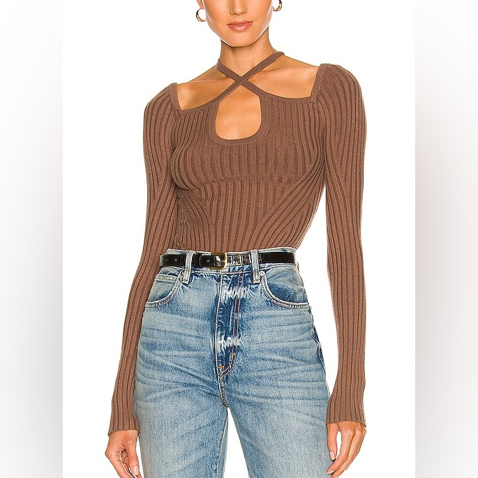 Nbd Brown Knit Top Bodysuit